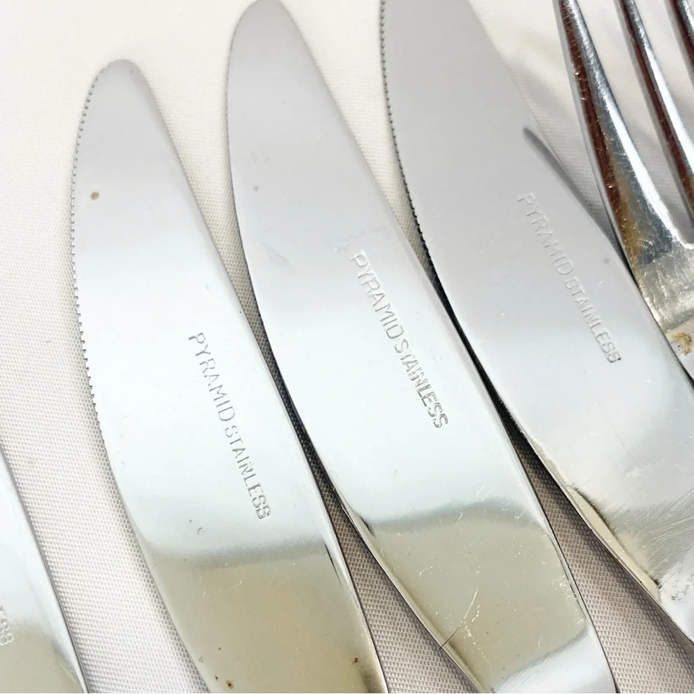 Pyramid Mix Lot 9 Replacement Flatware Wood Handles Japan Vintage Stainless MCM